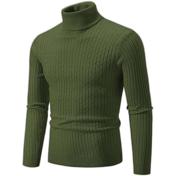 Army Lime Green Man Long Sleeve for Man High Neck Sweater Ribbed