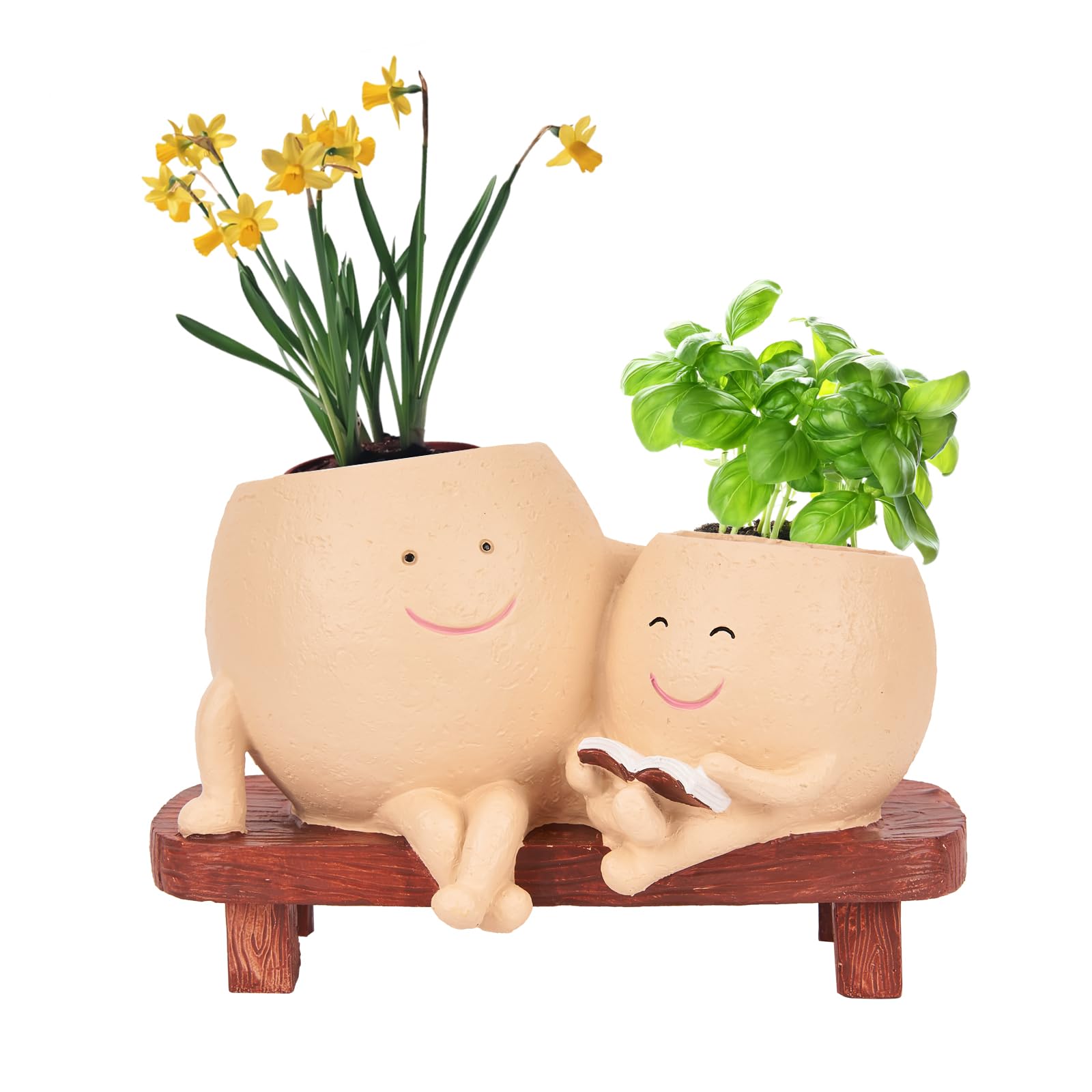 Smily Face Planter Pot Cute Resin Flower Head Planter for Indoor Outdoor Unique Sit Chair Succulent Pots Gift IdeaI for Mother,Father and Appreciation Christmas with Drainage Hole (1 PCS Type1)