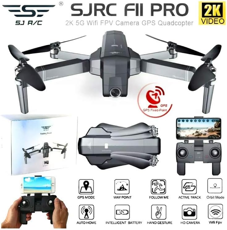 PinPle SJRC F11 GPS Drone 5G WiFi FPV RC Quadcopter Drone Foldable 1080P Camera Record Video App Control iOS Android One-Key RTH Follow Me 3D Visual Brushless Motor Track Flight Headless