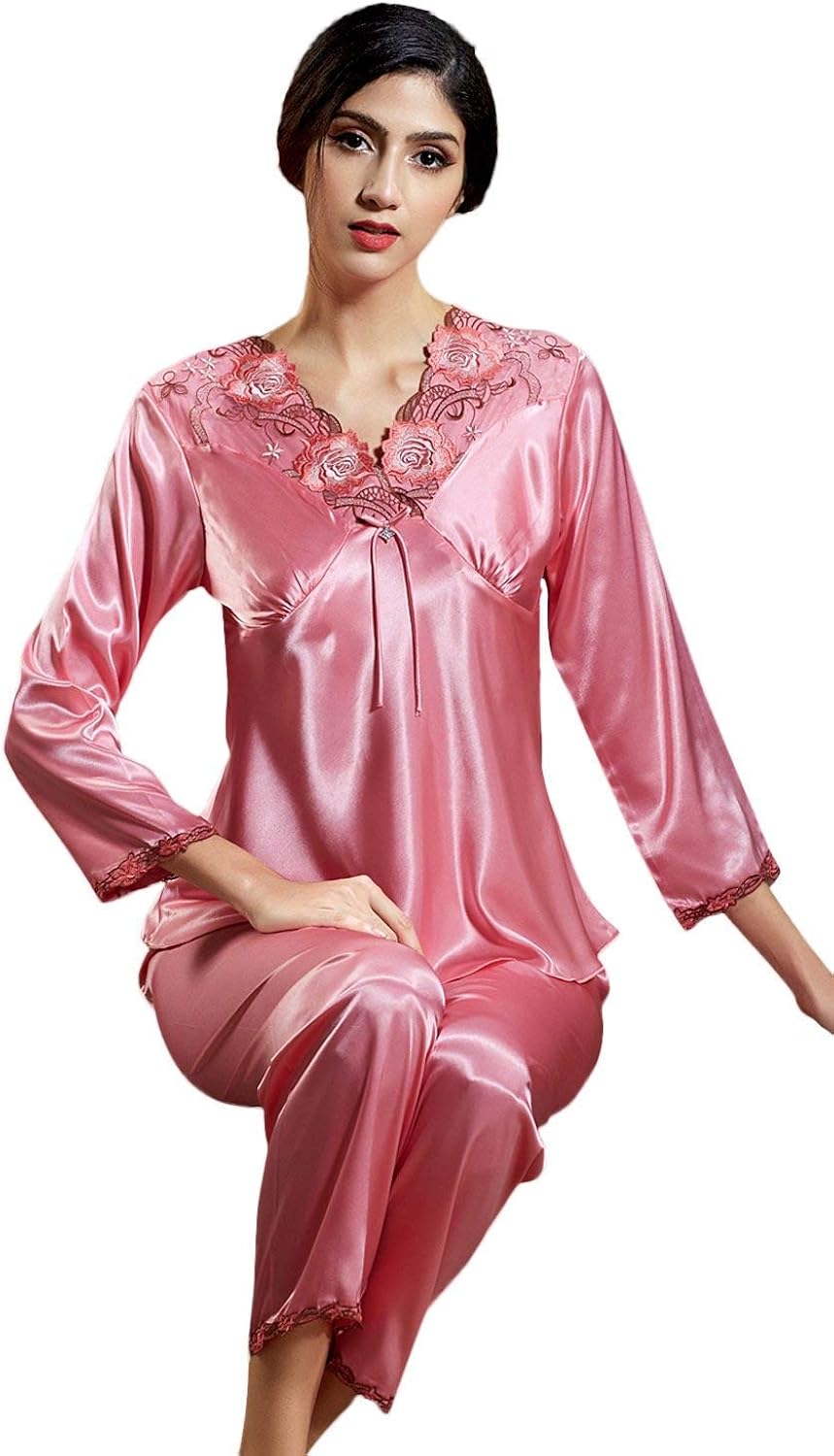 Pajama Set Women's Elegant Long Sleeve VNeck Floral Print Classic