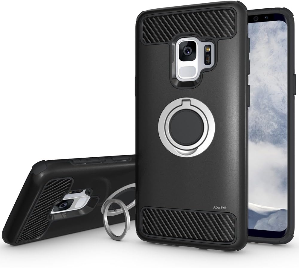 Galaxy S9 Case, Aoways Armor Dual Layer Case with Rotatable Finger Ring Kickstand Magnetic Car Mount Protective Cover for Samsung Galaxy S9 - Black