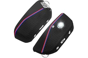 QBUC 2PCS for BMW Key Fob Cover, Soft Silicone Key Case for BMW 2024 2023 2025 7 Series IX I5 M60 X5 X7 X6 IX I7 Car Key Protector with Rings (3 Button,Black)