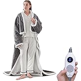 Westinghouse Electric Snuggle Throw Blankets with Foot Pocket, Wearable Heated Blanket with Sleeves, 6 Heating Levels & 2 to 10 Hours Heating Time Settings, 50 * 70"+18", Light Grey