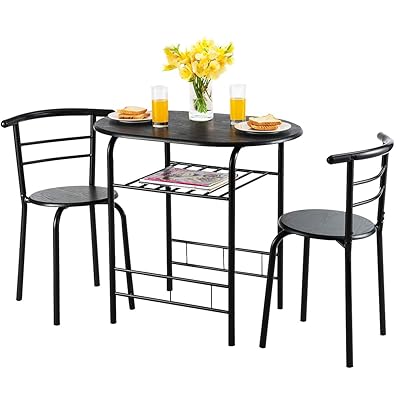 Giantex 3 Piece Dining Set with 2 Chairs, Metal Frame and Storage