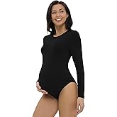 V VOCNI Maternity Bodysuit Crew Neck Long Sleeve Maternity Shirt Tops Jumpsuit Romper Pregnancy Shapewear Body Suit