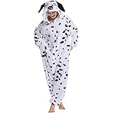 Kgromfy Adult Dalmatians Costume Dog Cosplay Pajamas Animal One Piece Spotted Dog Onesie Halloween Outfit Jumpsuit Sleepwear