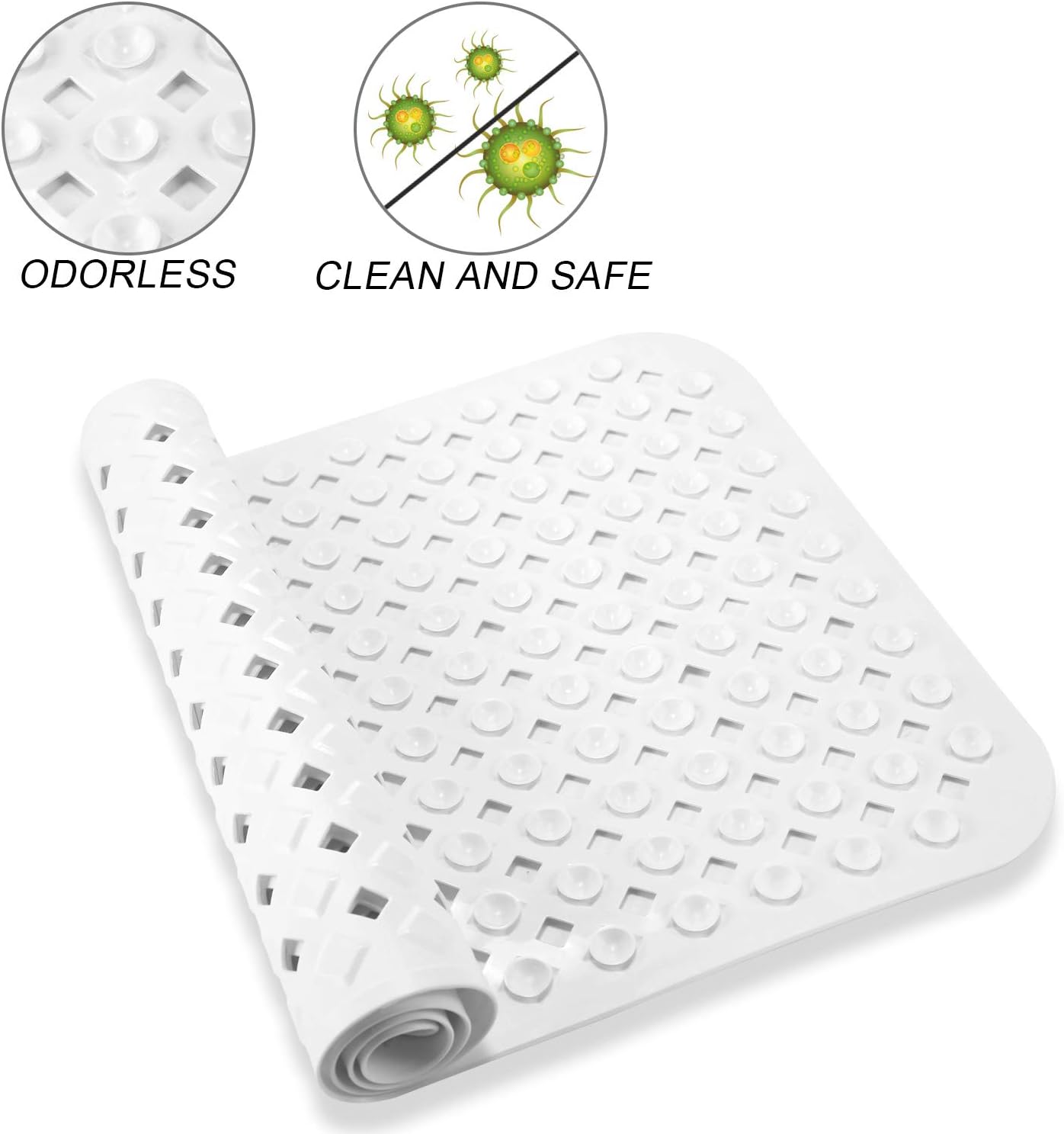 YINENN Bath Tub Shower Mat 27.7x15.7 Inch Non-Slip and Phthalate Latex Free,Bathtub Mat with Suction Cups,Machine Washable Bathroom Mats with Drain Holes (White): Health & Personal Care