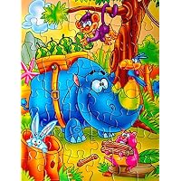 48 Piece Kids Jigsaw Puzzle with Beautiful Storage Box for Travel - Educational Fun for Children Ages 2-4 3-5 - Fun Cool Jungle Animal Cartoon Theme