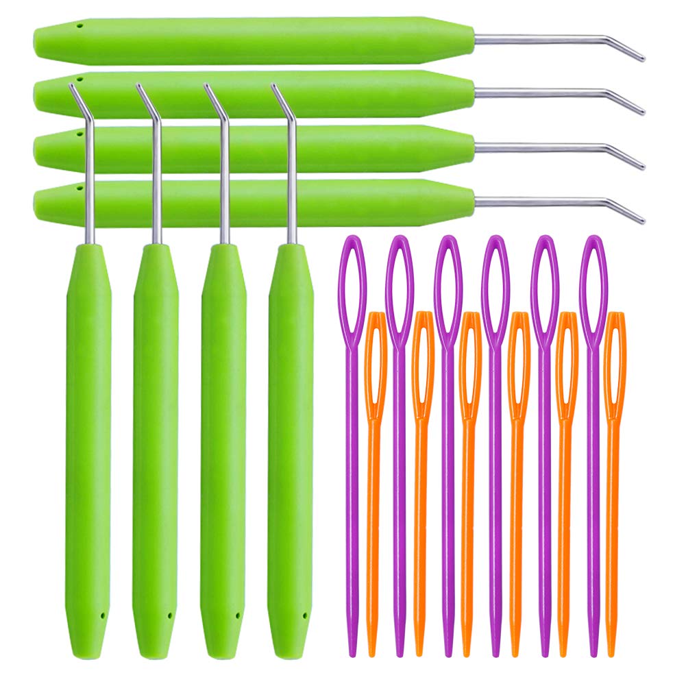 WONVOC Loom Knit Hook Set, Crochet Needle Hook Kit, 8 Pcs Green Knitting Loom Hooks with 12 Pcs Colorful Plastic Sewing Needles for Knitting Looms & Boards