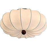 KCO Lighting Japanese Silk Ceiling Light Fixture White Fabric Flush Mount Ceiling Light Large Drum Light Fixtures Boho Chande