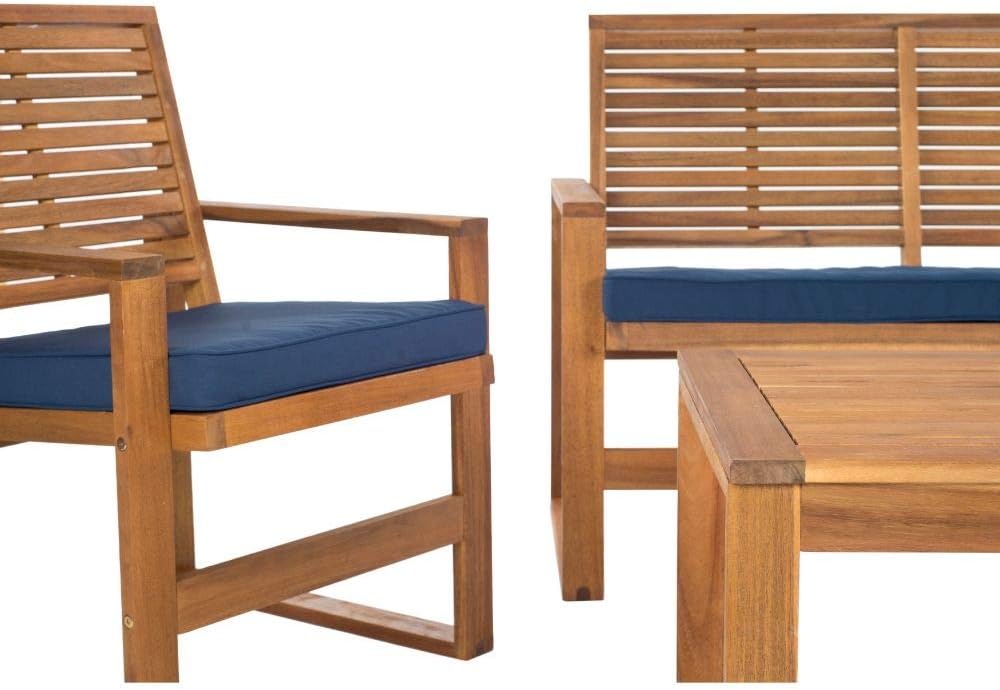 Safavieh Home Collection Hailey Outdoor Living 4-Piece Acacia Patio Furniture Set, Brown and Navy : Garden & Outdoor