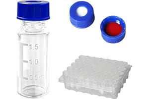 RGULICX 2mL Autosampler Vials, 9-425 HPLC Vials with Screw Cap, White PTFE & Red Silicone Septa, Borosilicate Sample Vial with Writing Area and Graduations, 100 Pcs
