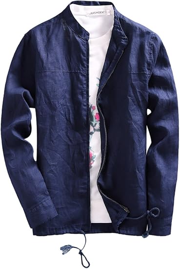 Amazon C Princess 春 夏 綿麻 リネン アウター ジャケット コート メンズ 男性用 カジュアル スタジャン 長袖 立ち襟 シンプル 細身 ネイビー Xl コート ジャケット 通販