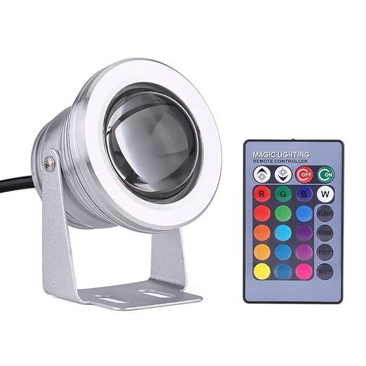 Keenso Unterwasser LED Scheinwerfer 10W 12V RGB LED Unterwasserscheinwerferlicht wasserdichte Teich Aquarium Lampe für Marine