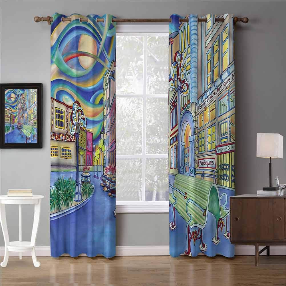 Petpany Blackout Curtains Thermal Insulated Window Treatments with Grommet for Bedroom, Abstract Downtown Seattle Urban (2 Panels, 42 inches Wide by 63 inches Long)