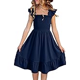 blibean Teen Girls Summer Dresses Smocked Sleeveless Sundresses with Pockets Size 6-15 Years
