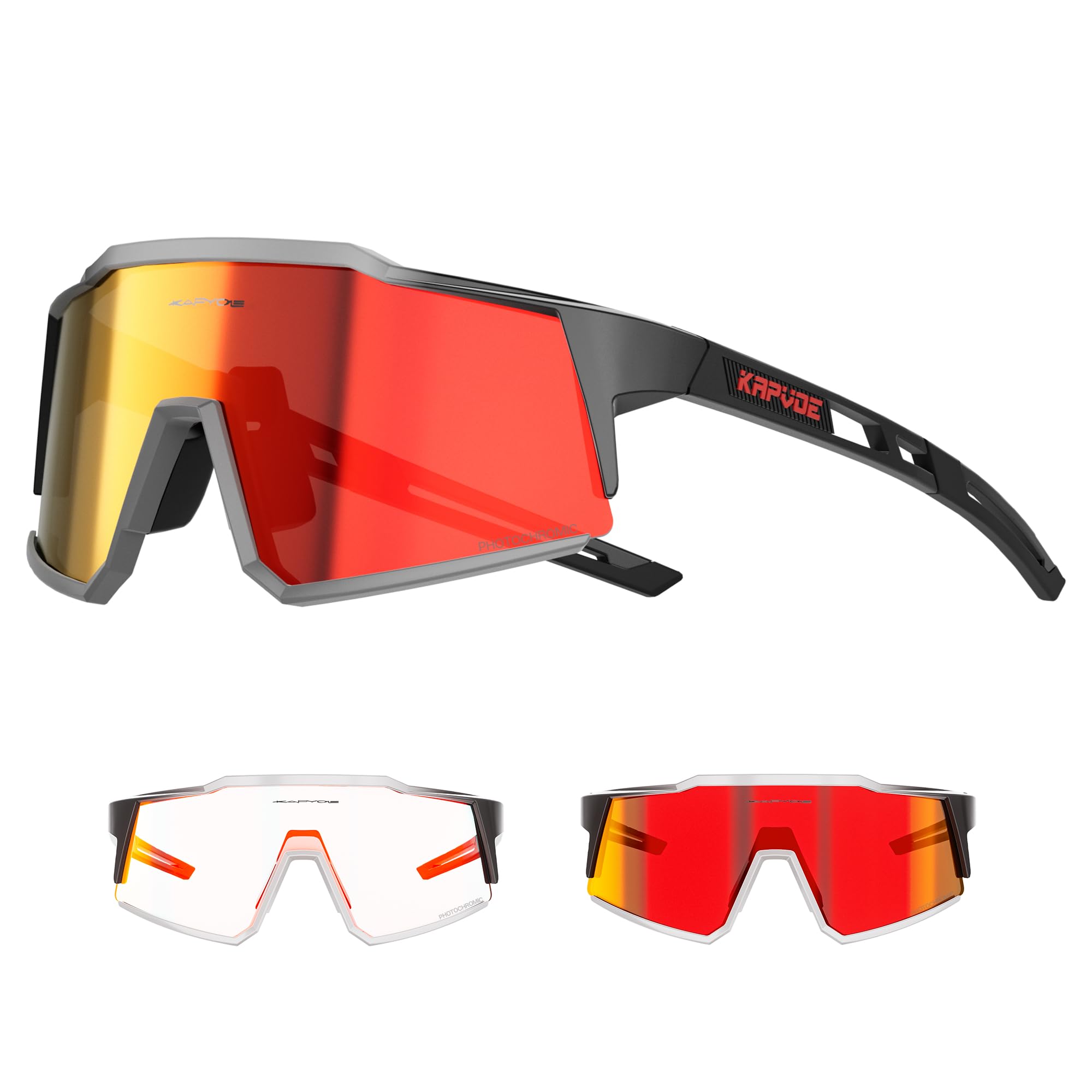KAPVOE Photochromic Cycling Glasses with TR90 Sports Sunglasses Women Men Running Clear MTB Bike Bicycle Accessories Red Black 08