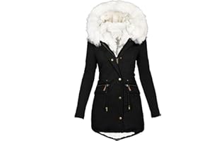 TIMIFIS Winter Coats for Women Plus Size Thick Jackets with Fur Hood Warm Cashmere Outerwear Big Collar Parka Tops