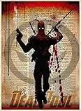 Deadpool original superhero art print, on vintage dictionary page