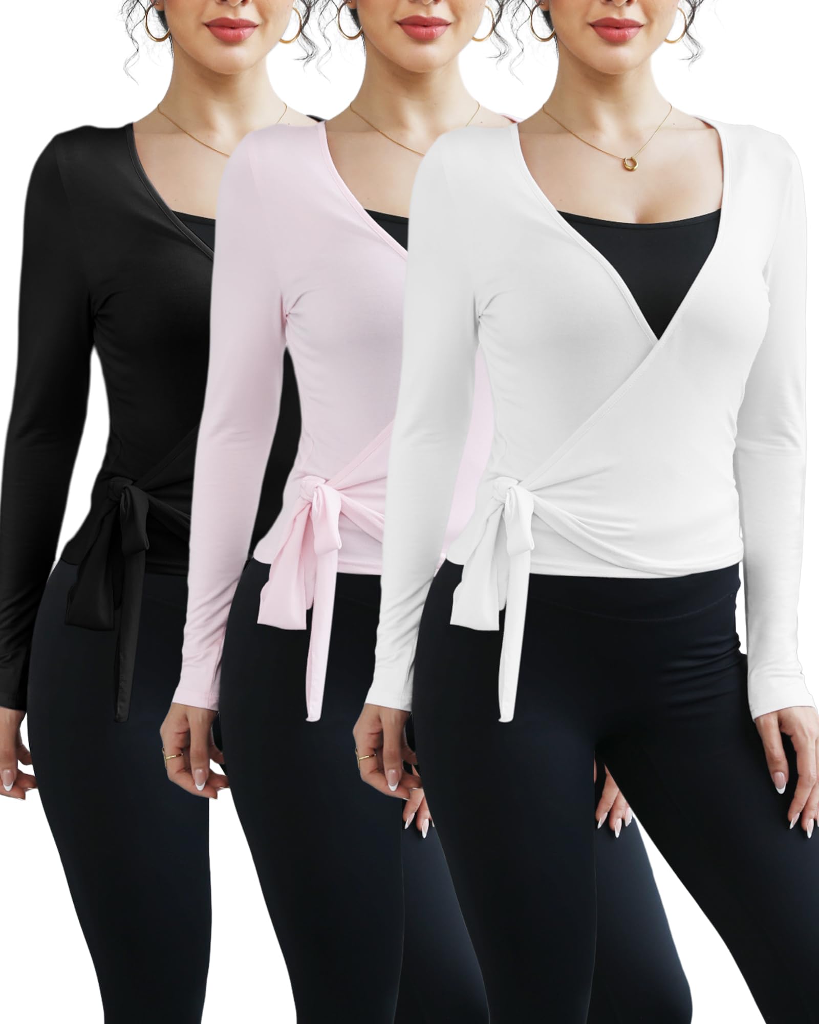 Photo 1 of *MISSING PARTS - See Clerk Notes*
Simlakey 3 Pack Women Ballet Pilates Wrap Tops Y2K Workout Yoga Wrap Shirts Dance Long Sleeve Tie Front Crop Going Out Tops(Black, Pink, White,Medium)