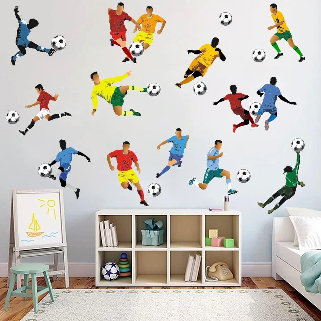 KAIRNE Football Players Wall Stickers,Football Wall Decal for Boys Bedroom Wall Decor,Sporting Football Vinyl Wall Art for Kids Children Soccer Room Accessories