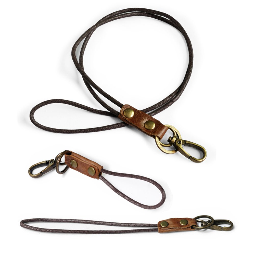 Boshiho Office Lanyard Set, 3 PCS Leather Lanyard Neck Strap Unisex with Strong Clip and Keychain for Keys, Badge Holder, ID Card (0283-brown)