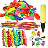Joyin Toy 180 Pieces Party Balloons Assorted Color Latex Balloons 3 Style with Hand Held Air Inflator and 8 colors of Crimped Curling Ribbons