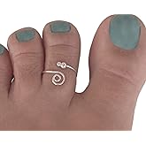 Handmade Silver Tiny Ball & Spiral Wire Warp Band Adjustable Toe Ring, 925 Sterling Silver, Swirl Thin Dainty Open Toe, Pinky or Knuckle Rings for Women, By MiYa Jewelry Creations