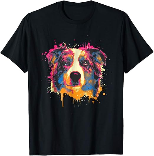WUMIGNXX Australian Shepherd Dog Shirt Splash Aussie Tee Gift (Black