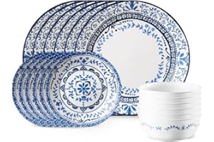 Corelle Vitrelle 18-Piece Service for 6 Dinnerware Set, Triple Layer Glass and Chip Resistant, Lightweight Round Plates and Bowls Set, Portofino
