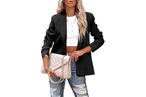 PITINAN Womens Casual Blazer Long Sleeve Open Front Cardigan Work Office Blazer Jackets with Zipper Pockets S-3XL