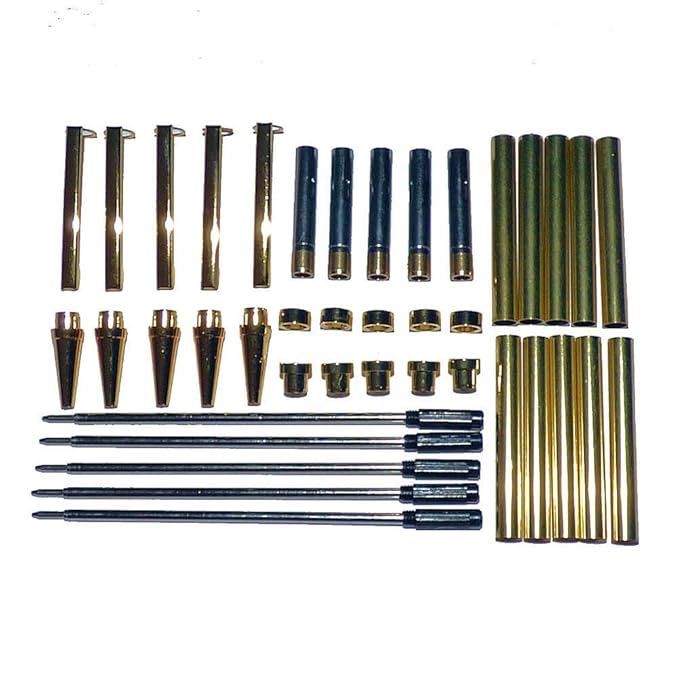 Woodturning Slimline Pen Kit Set x 5, Gold Finish, Twist Mechanism
