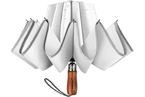 Lejorain Large Reverse Umbrella -50 Inch Windproof Folding Inverted Umbrella - Upside Down with Safety Reflective Strip