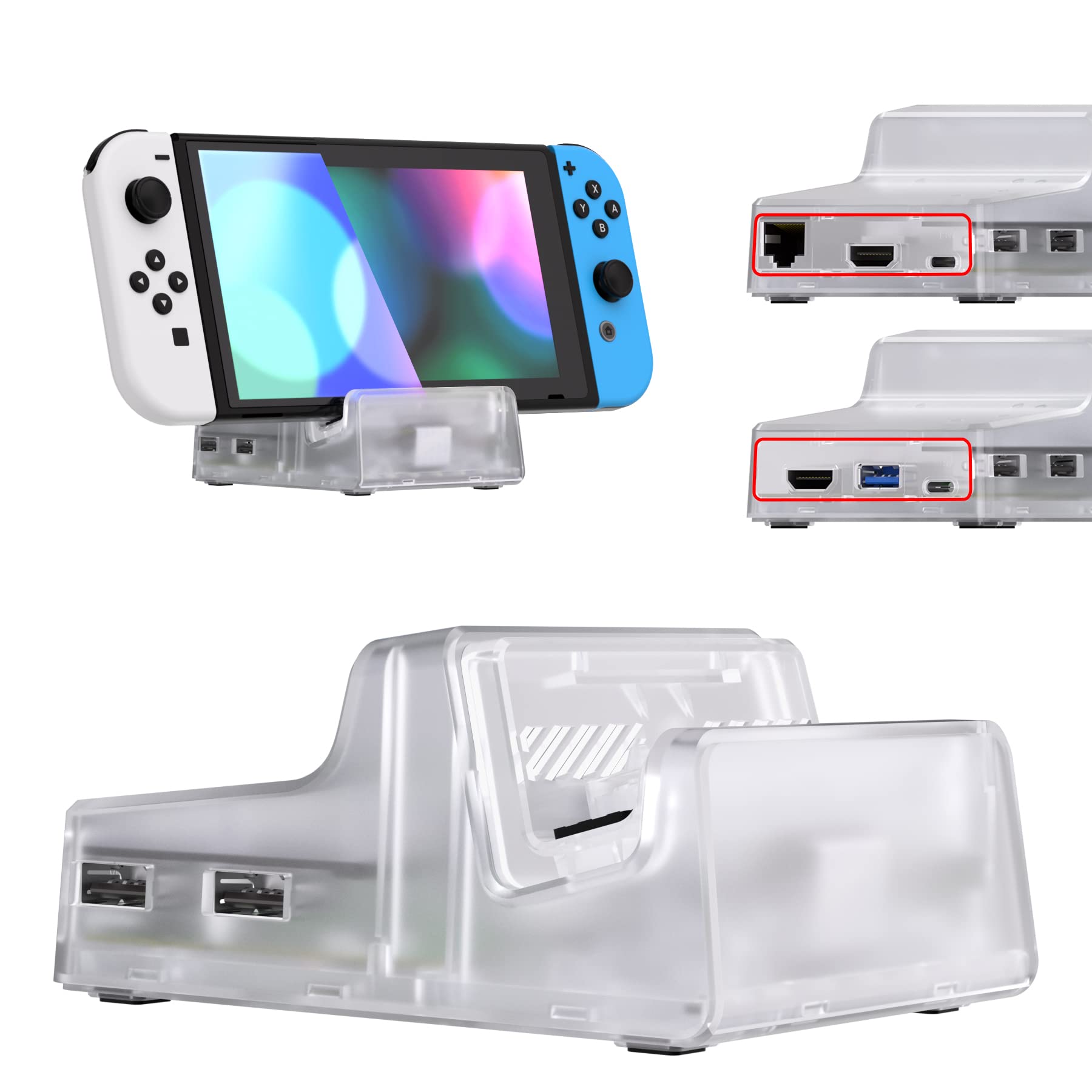 eXtremeRate AiryDocky DIY Kit Clear Replacement Case for Nintendo Switch Dock, Redesigned Portable Mini Dock Shell Cover for Nintendo Switch OLED - Shells Only, Dock & Circuit Board Chip NOT Included