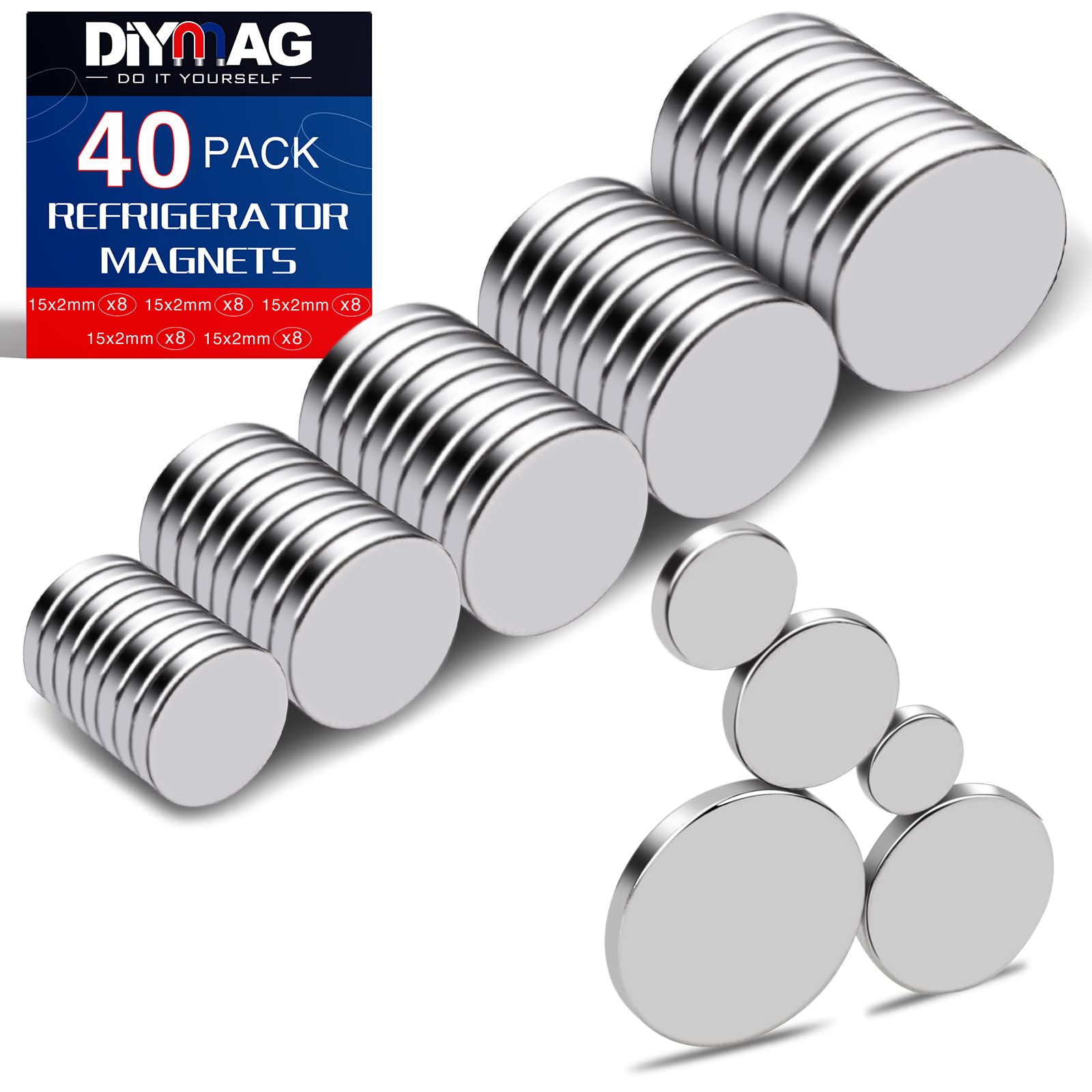 DIYMAG Small Rare Earth Magnets, 40 Pack, 5 Sizes