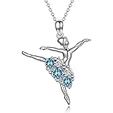 AOBOCO Ballerina Necklace 925 Sterling Silver Dancer Pendant Embellished with Birthstone Crystals from Austria, Christmas Ballet Recital Themed Dancer Gifts for Women