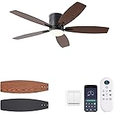 KNUN 52-inch Ceiling Fan with Light and Remote/App Control, Flush Mount Low Profile, Reversible DC Motor, Brown Modern Ceiling Fan with Light, Dimmable,Noiseless,for Bedroom Living Room