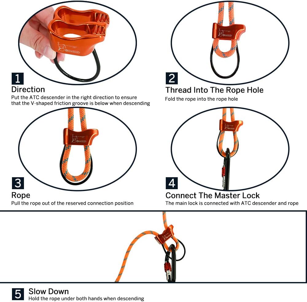 NewDoar Climbing Abseiling Belay Device Professional ATC Rappelling Descender 25KN V-grooved Safety Equipment (Orange) : Sports & Outdoors