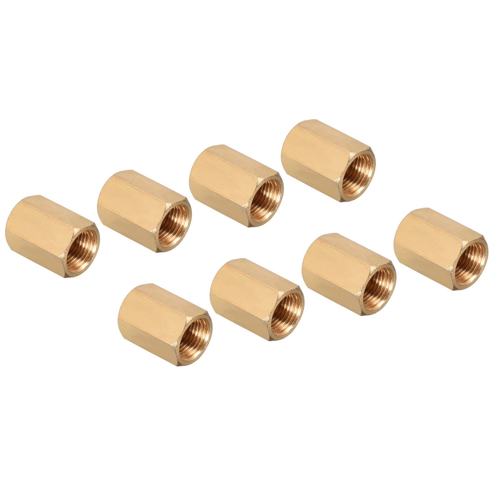M METERXITY 8 Pack Female Thread Pipe Fitting - G1/8 Female Thread Hex Rod Pipe Fitting, Fast Coupler Adapter, Apply to Air Compressor, (17.1mm, Gold Tone)