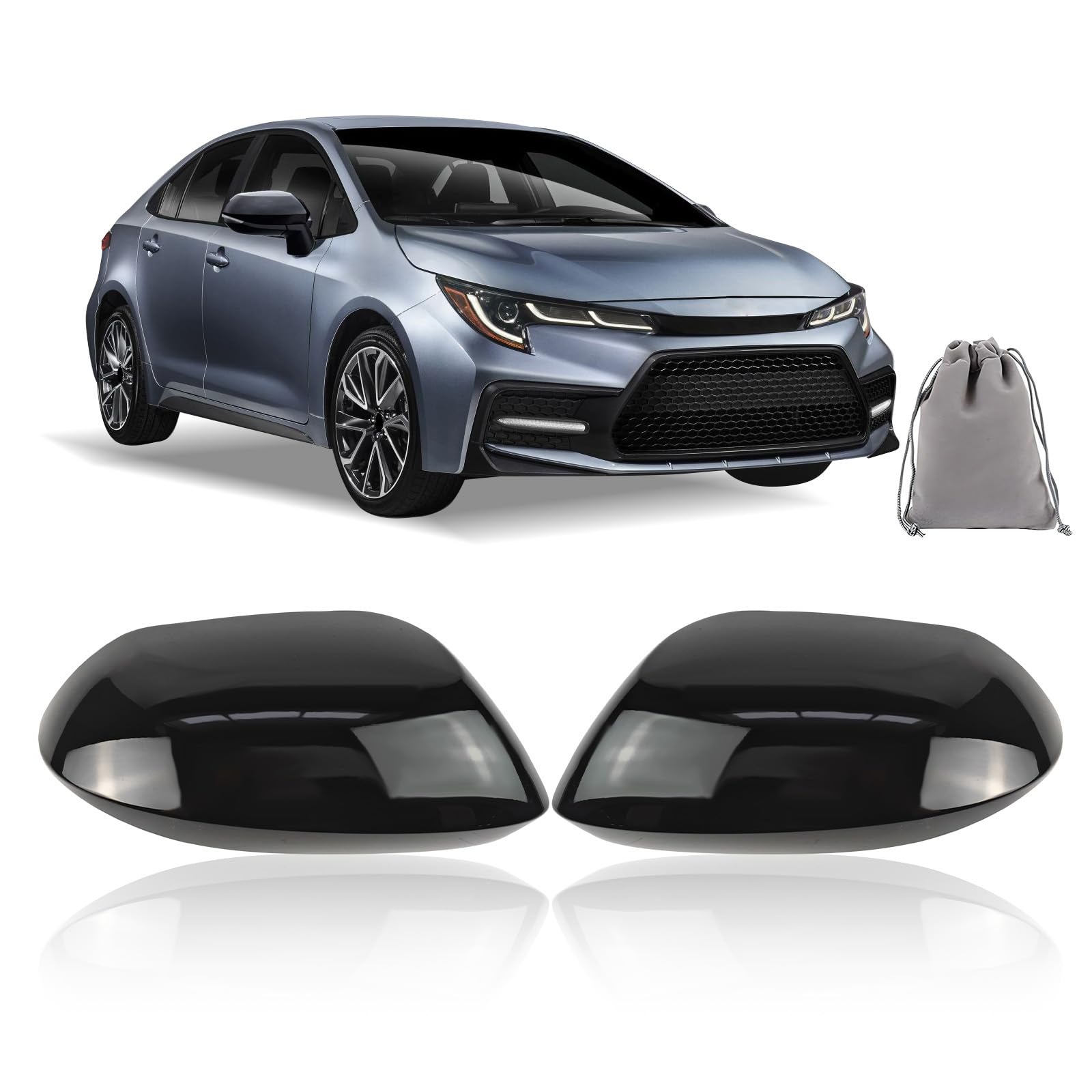 Photo 1 of Replacement Mirror Cover Cap for Toyota Corolla 2020-2025, 2PCS Side View Mirror Covers Caps Side Door Rearview Mirror Cover for Toyota Corolla 2020 2021 2022 2023 2024 2025 Clip-on Black US Model
