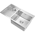 Stainless Steel Laundry Utility Sink with Washboard 31.5 * 18.9in Top Mount&Under Mount Laundry Sink Wash Basin Double Bowl Laundry Pool for Kitchen Balcony Outdoor Use