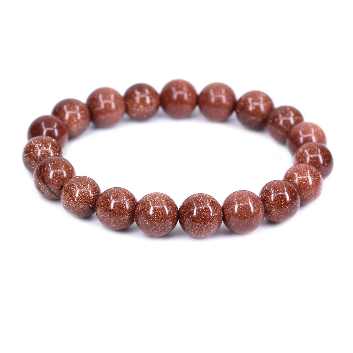 CHENYUE Synthetic Golden Sandstone Gemstone 10mm Round Beads Stretch Bracelet 7" Unisex