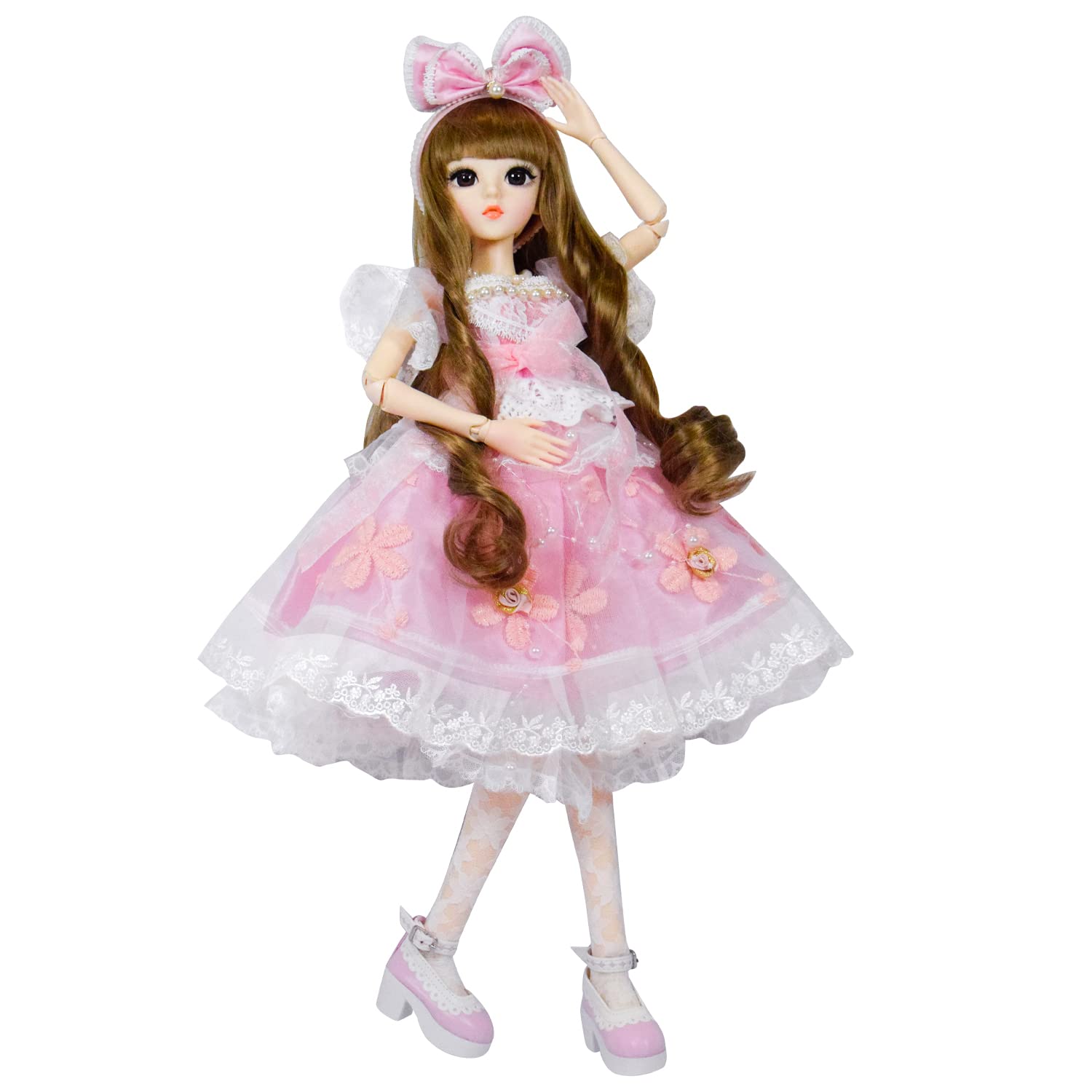 1/3 Bjd Doll Wig Brown/Pink/Whiteite Bangs Peruca De Cabelo