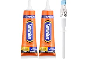 FITTDYHE 2 Pack Fabric Glue Permanent, 60ML/2.02oz Washable Clear Clothing Glue, Super Fabric Glue for Rhinestones, Patches, Clothes, Denim, Leather, Polyester, Fabrics, Doll Repair, Flannel, Cotton