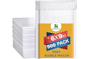 DOWDEW Water Resistant Bubble Envelope Mailers [500 Pack] 6 inch x 9 inch #0 White Poly Padded Shipping Envelopes Self Sealing Cushioned Packaging Bags