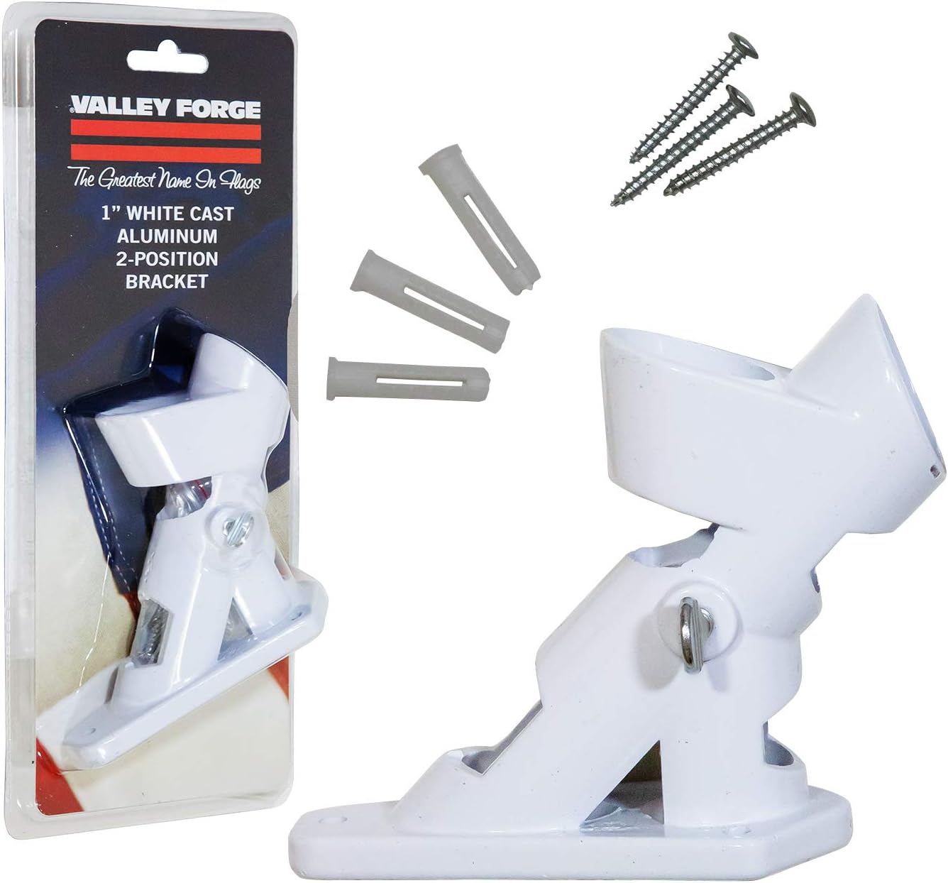 Flagpole Hardware - Valley Forge, American Flag, Aluminum Bracket White Powder Coated, 2-Position Pole Holder