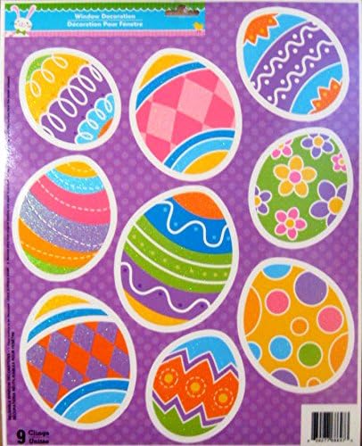 Easter Spring Decorative Window Clings Reusable Stickers Decor Easter Decorations (9 Glitter Easter Eggs)
