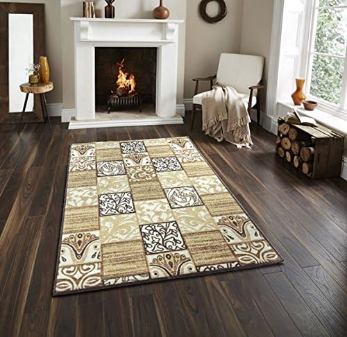 Bandelini Napoli Collection Modern Contemporary Multi Design Rubber-Backed Non-Slip (Non-Skid) Area Rugs | Thin Low Pile Indoor/Outdoor Runner Rug (3' x 5', BAdorns001 - Gold Brown)