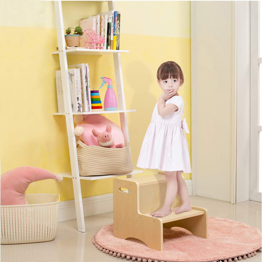 Wooden Toddler Step Stool for Kids, WOOD CITY Bathroom Potty Stool & Kitchen Stool, Two Step Stool for Bedroom, Children's Stool with Handles and Safety Non-Slip Pads : Baby