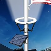 enrybia Flag Pole Light Solar Powered 4640 Lumens Brightest Solar Flagpole Light Outdoor Waterproof Dusk to Dawn 32 LED Ring Spotlights 12000mAh Batteries Adjustable Clamp fit 2-6” Dia Flagpoles